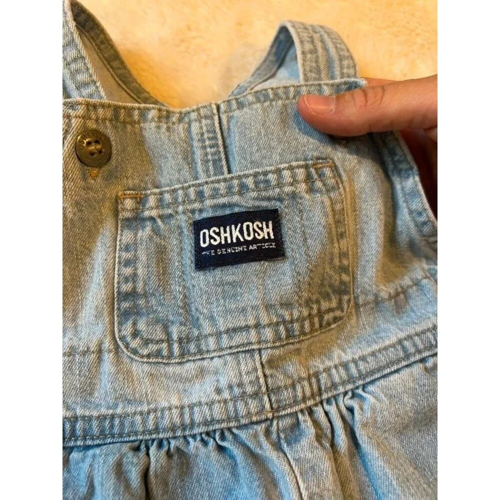 Vtg 90s Oshkosh Baby Girl MD 6-9M Light Denim Shortall